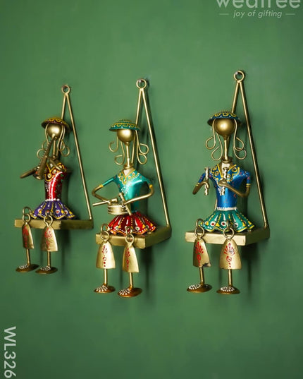 Handpainted Rajasthani Metal Musician Dolls - Set of 3 - WL3263 - Metal Decor Hanging