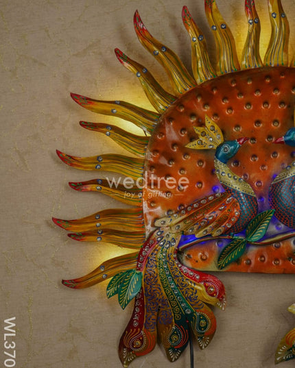 Handpainted Sun Double Peacock Wall Hanging - Wl3701 Metal Decor