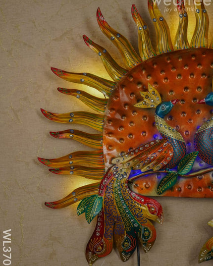 Handpainted Sun Double Peacock Wall Hanging - Wl3701 Metal Decor