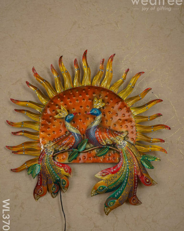 Handpainted Sun Double Peacock Wall Hanging - Wl3701 Metal Decor