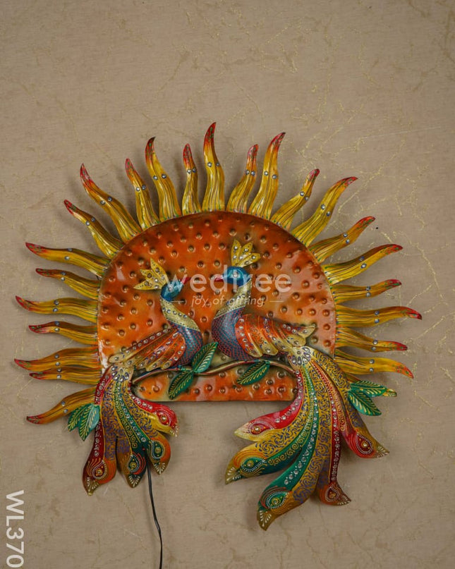 Handpainted Sun Double Peacock Wall Hanging - Wl3701 Metal Decor