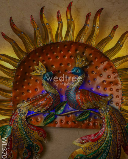 Handpainted Sun Double Peacock Wall Hanging - Wl3701 Metal Decor