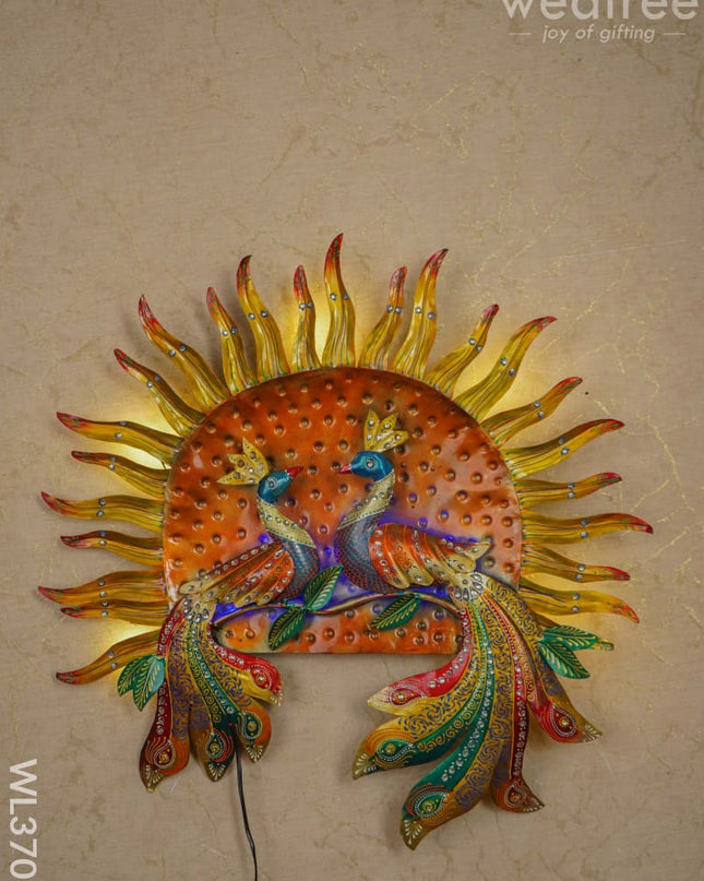 Handpainted Sun Double Peacock Wall Hanging - Wl3701 Metal Decor
