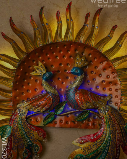 Handpainted Sun Double Peacock Wall Hanging - Wl3701 Metal Decor