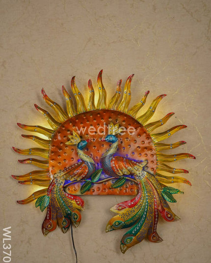 Handpainted Sun Double Peacock Wall Hanging - Wl3701 Metal Decor