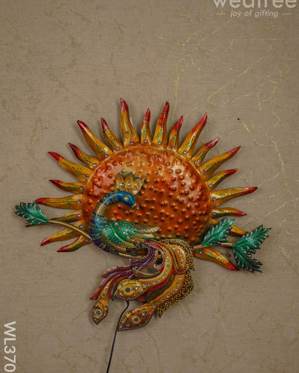 Handpainted Sun Peacock Wall Hanging - Wl3702 Metal Decor