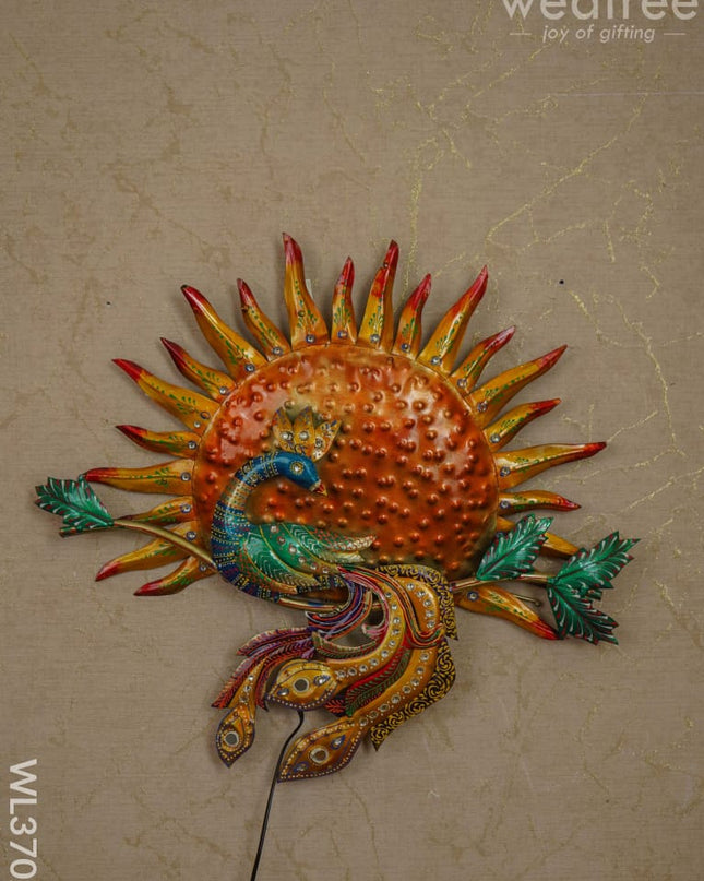 Handpainted Sun Peacock Wall Hanging - Wl3702 Metal Decor