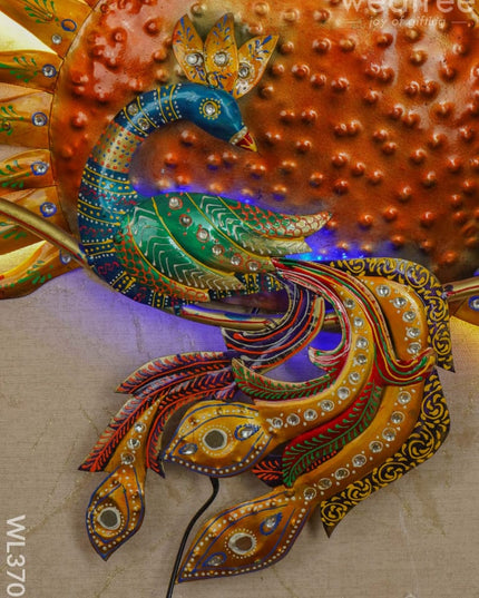 Handpainted Sun Peacock Wall Hanging - Wl3702 Metal Decor
