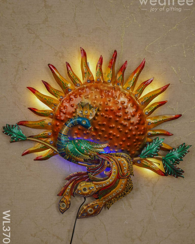 Handpainted Sun Peacock Wall Hanging - Wl3702 Metal Decor
