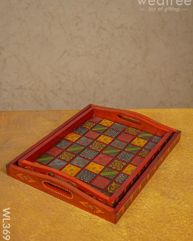 Handpainted Wooden Tray - Set Of 2 Wl3699 Utility