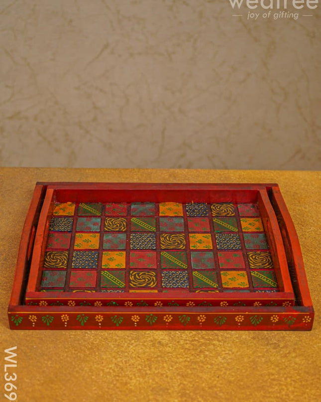 Handpainted Wooden Tray - Set Of 2 Wl3699 Utility