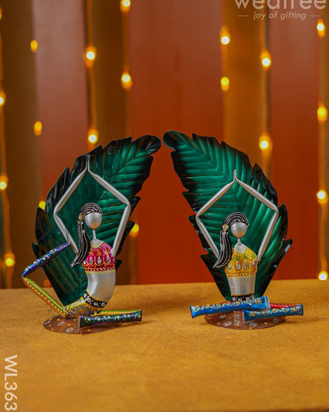Handpainted Yoga Lady Showpiece - Set Of 2 Wl3638 Metal Decor