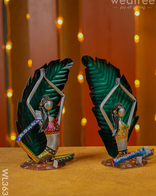 Handpainted Yoga Lady Showpiece - Set Of 2 Wl3638 Metal Decor