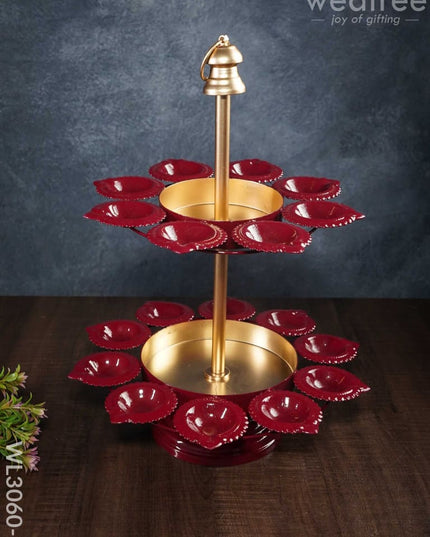 Hangable 2-Step Urli With Diya Stand- Wl3060 Maroon Metal Decor Hanging