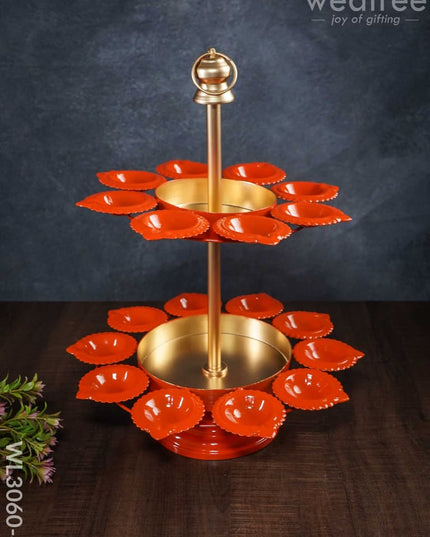Hangable 2-Step Urli With Diya Stand- Wl3060 Orange Metal Decor Hanging