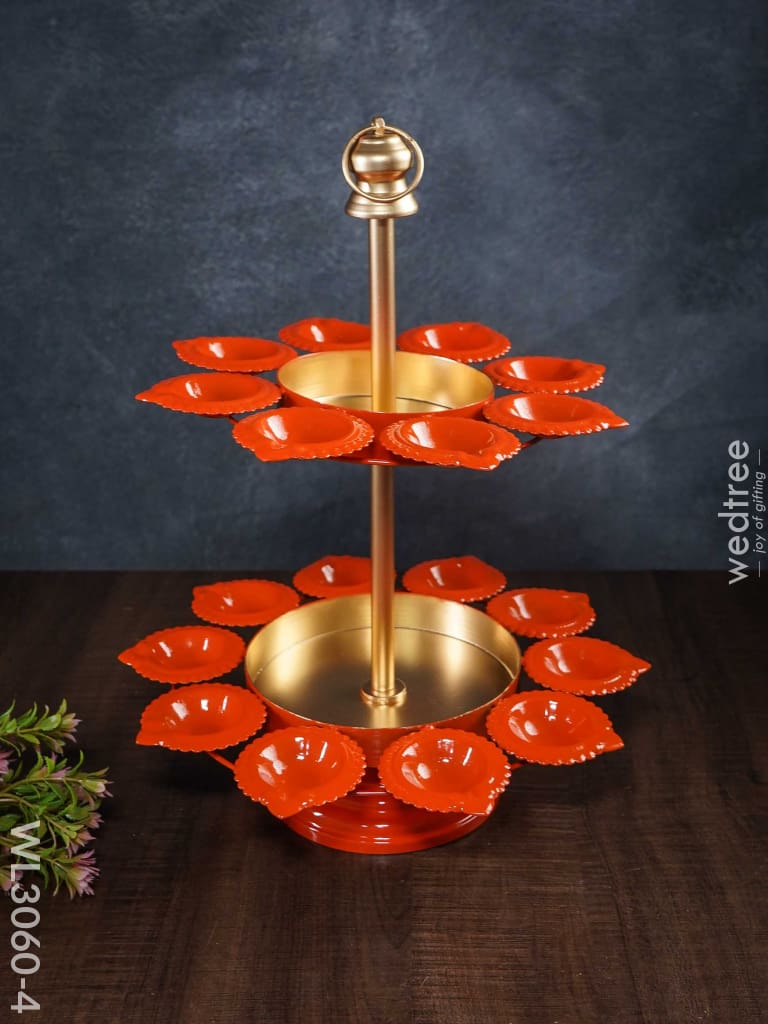 Hangable 2-Step Urli With Diya Stand- Wl3060 Orange Metal Decor Hanging
