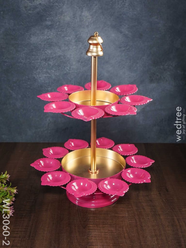 Hangable 2-Step Urli With Diya Stand- Wl3060 Pink Metal Decor Hanging