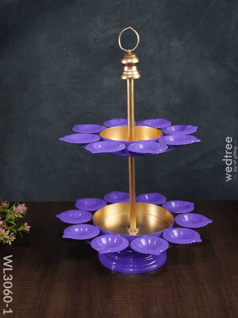 Hangable 2-Step Urli With Diya Stand- Wl3060 Purple Metal Decor Hanging