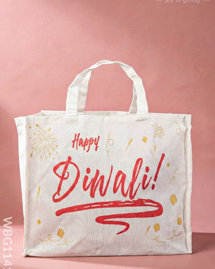 Happy Diwali Printed Cotton Bag - WBG1141-1 - Cloth Bags
