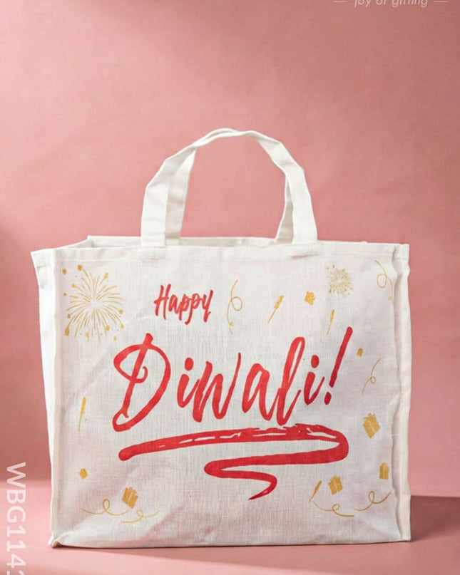 Happy Diwali Printed Cotton Bag - WBG1141-1 - Cloth Bags