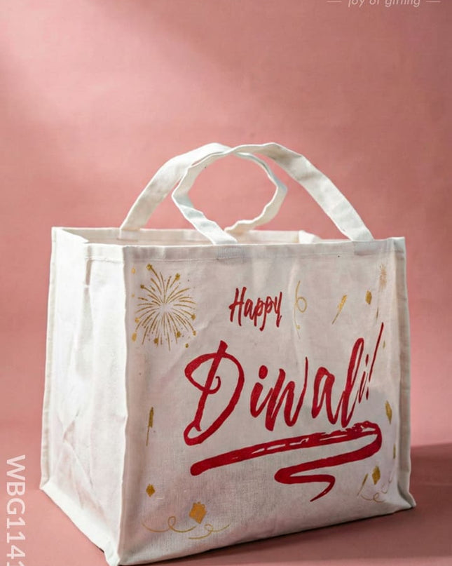 Happy Diwali Printed Cotton Bag - WBG1141-1 - Cloth Bags