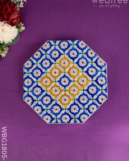 Hexagon Shaped Meenakari Manai - Blue - 8x8 inch - WBG1805-1 - Manai RG