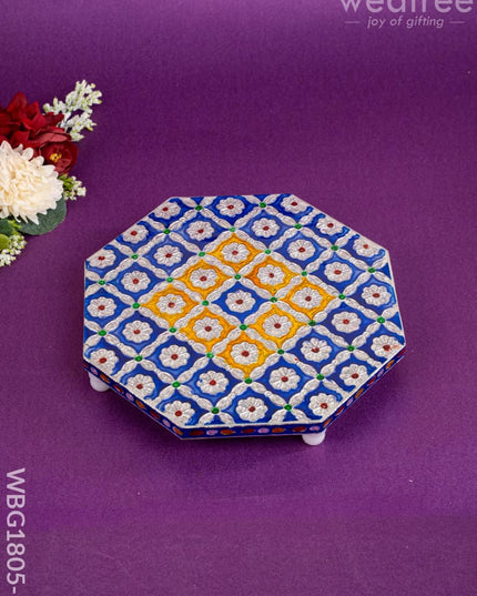 Hexagon Shaped Meenakari Manai - Blue - 8x8 inch - WBG1805-1 - Manai RG