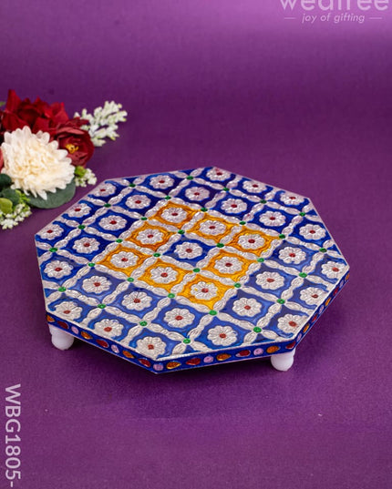 Hexagon Shaped Meenakari Manai - Blue - 8x8 inch - WBG1805-1 - Manai RG