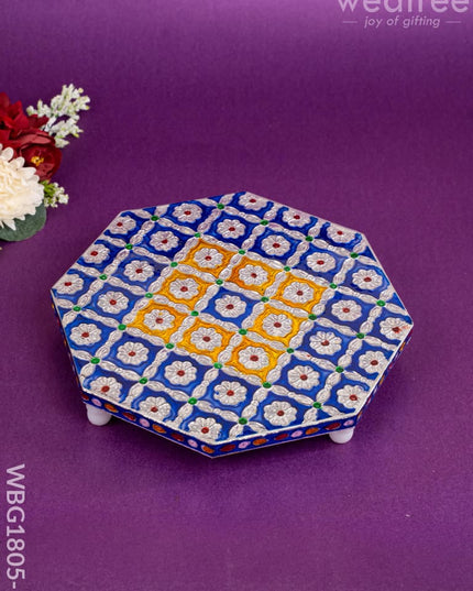 Hexagon Shaped Meenakari Manai - Blue - 8x8 inch - WBG1805-1 - Manai RG