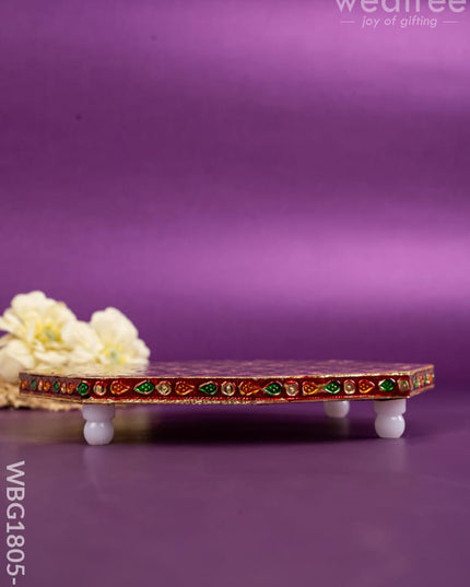 Hexagon Shaped Meenakari Manai - Red & Blue - 8x8 inch - WBG1805-3 - Manai RG
