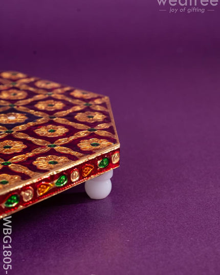 Hexagon Shaped Meenakari Manai - Red & Blue - 8x8 inch - WBG1805-3 - Manai RG