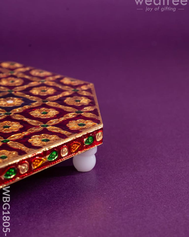 Hexagon Shaped Meenakari Manai - Red & Blue - 8x8 inch - WBG1805-3 - Manai RG