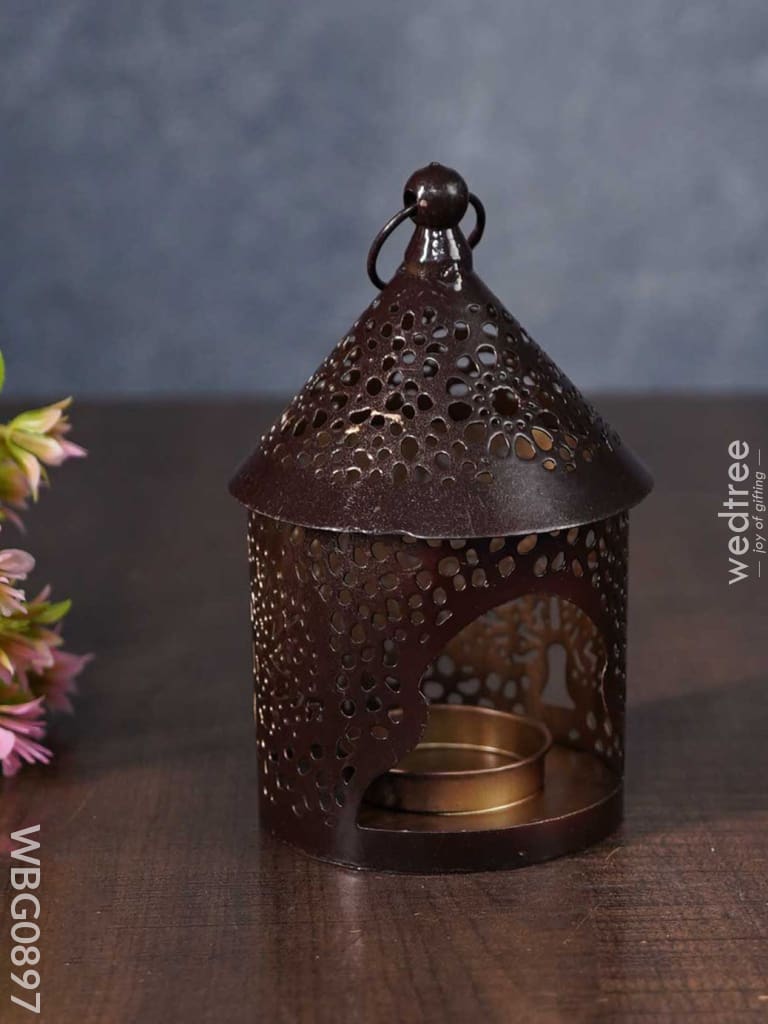 Home Décor Metal Hanging Lantern With T-Light Holder In Distressed Finish - Wbg0897 Candles