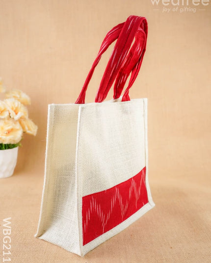 Ikkat Design Jute Bag - 10 inch - WBG2118 - Jute Bags
