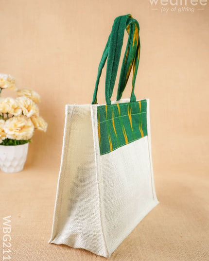 Ikkat Design Jute Bag - 10 inch - WBG2118 - Jute Bags
