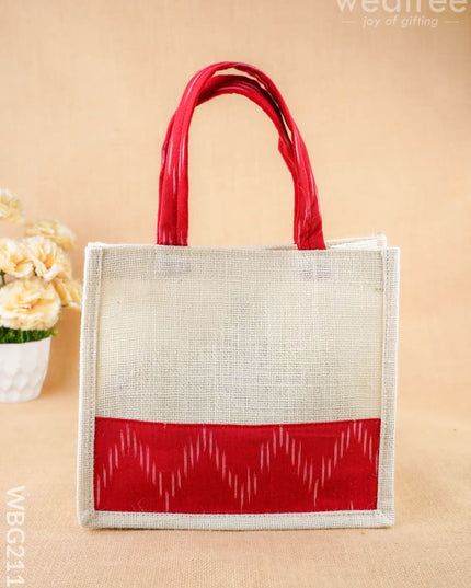 Ikkat Design Jute Bag - 10 inch - WBG2118 - Jute Bags