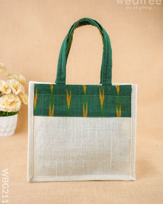 Ikkat Design Jute Bag - 10 inch - WBG2118 - Jute Bags