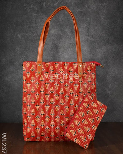Ikkat Handbag With Purse - Wl2373 Regular Handbags
