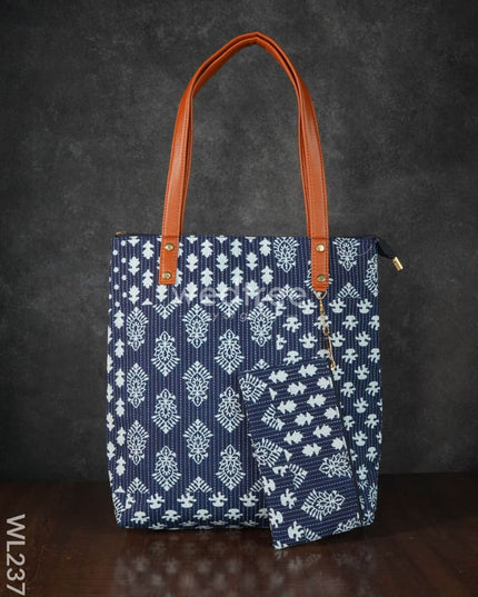 Ikkat Handbag With Purse - Wl2373 Regular Handbags