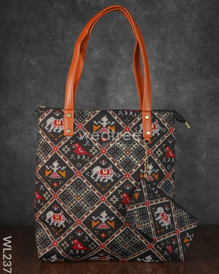Ikkat Handbag With Purse - Wl2373 Regular Handbags