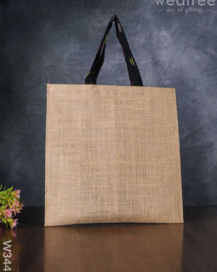 Ikkat Jute Bag With Front Pocket - W3443 Bags
