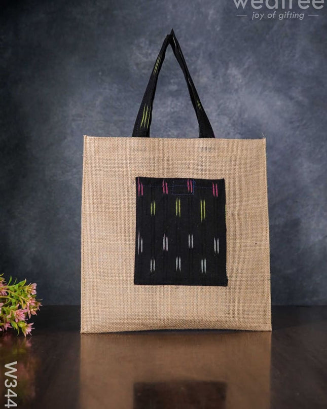 Ikkat Jute Bag With Front Pocket - W3443 Bags