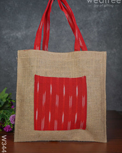 Ikkat Jute Bag With Front Pocket - W3443 Bags