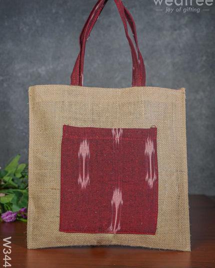 Ikkat Jute Bag With Front Pocket - W3443 Bags