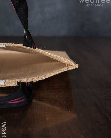 Ikkat Jute Bag With Front Pocket - W3443 Bags