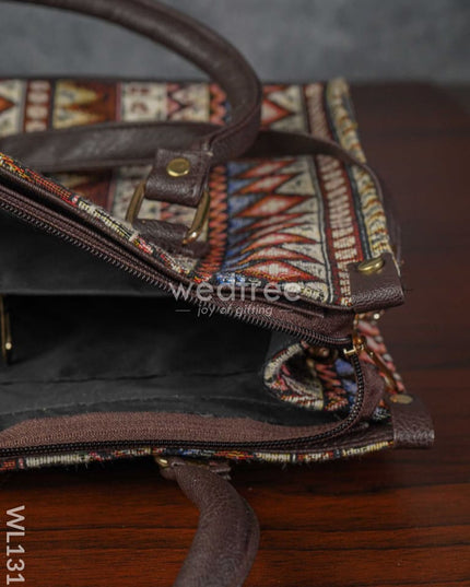 Jacquard Hand Bag With Leather Base & Handle - Wl1311 Regular Handbags