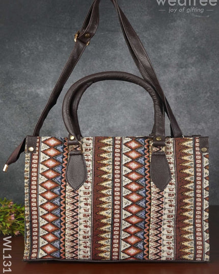 Jacquard Hand Bag With Leather Base & Handle - Wl1311 Regular Handbags