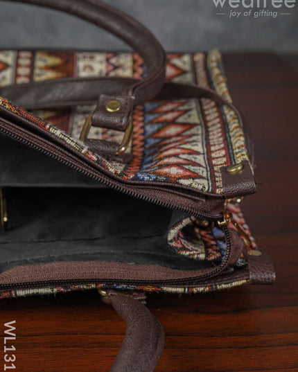 Jacquard Hand Bag With Leather Base & Handle - Wl1311 Regular Handbags