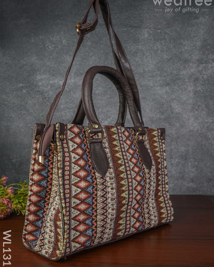 Jacquard Hand Bag With Leather Base & Handle - Wl1311 Regular Handbags