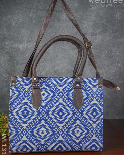 Jacquard Hand Bag With Leather Base & Handle - Wl1311 Regular Handbags